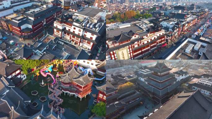 豫园城隍庙航拍人流游客游玩上海黄浦区城市