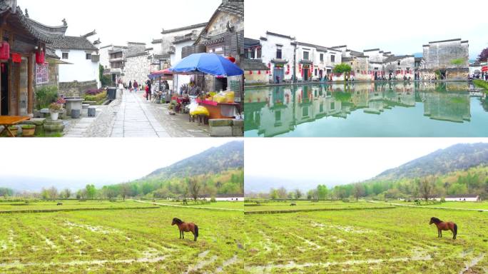 黄山宏村各角度航拍地拍