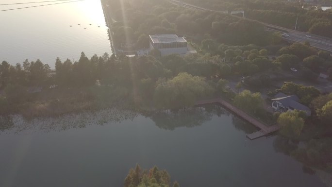 太湖贡湖湾湿地公园航拍素材