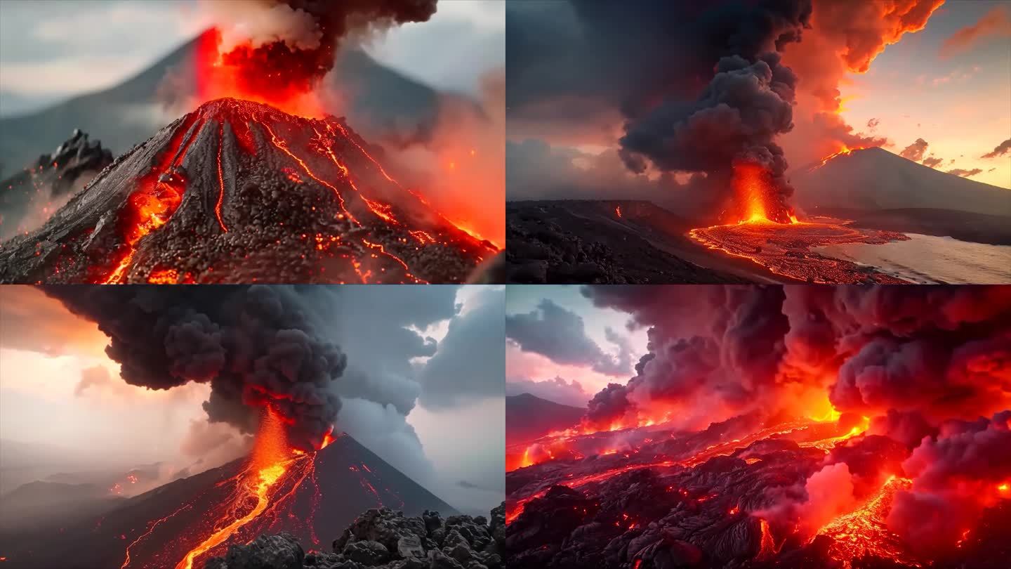 末日活火山爆发喷发岩浆自然灾害素材原创动