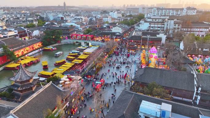 南京市秦淮区夫子庙航拍人流旅游景区景点秦