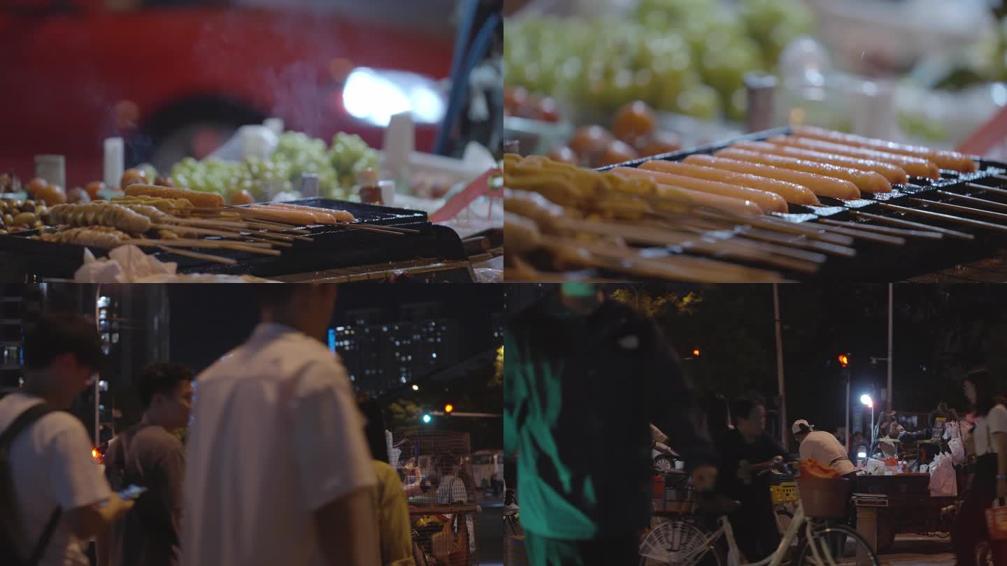 北京夜晚十字路口摆摊卖小吃