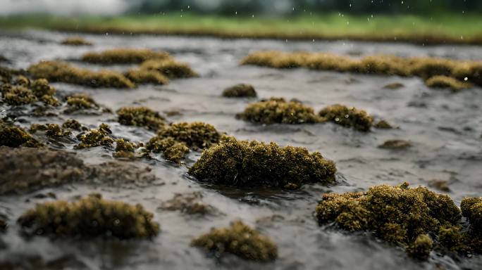 春天谷雨下雨地面积水青草万物复苏 AI