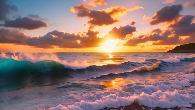 沙滩海浪海边日落日出