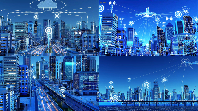 科技感现代城市万物互联全息智慧城市信息化