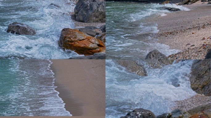 海水海浪冲刷海岸沙滩礁石