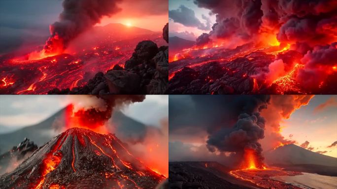 末日活火山爆发喷发岩浆自然灾害素材原创动