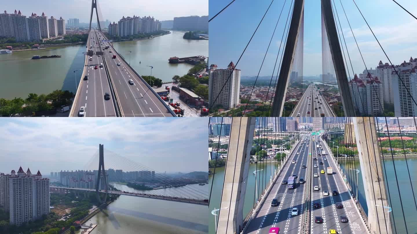 广州番禺区东沙大桥航拍车流东新高速路城市