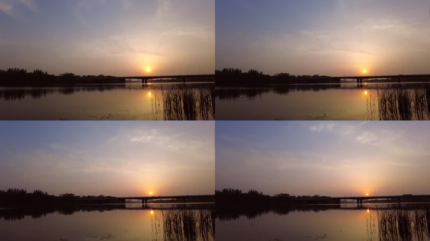 河边落日余晖夕阳西下黄昏傍晚时光金色水面