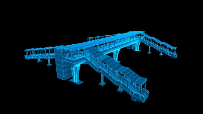 蓝色线框全息人行天桥循环带通道