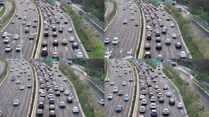 上下班高峰期道路车流航拍