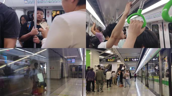 乘坐地铁过程电梯乘客人流上班族拥挤赶地铁