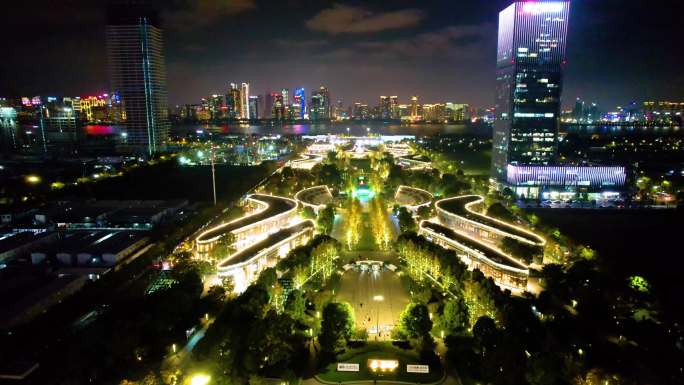 杭州萧山区钱江世纪城夜景风景视频素材4