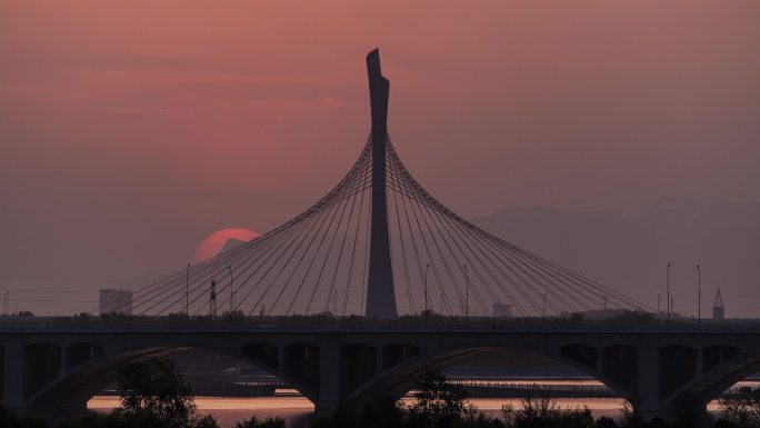 滹沱河大桥日出