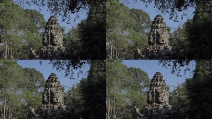 柬埔寨暹粒吴哥窟高棉王朝庙宇门口微笑石雕