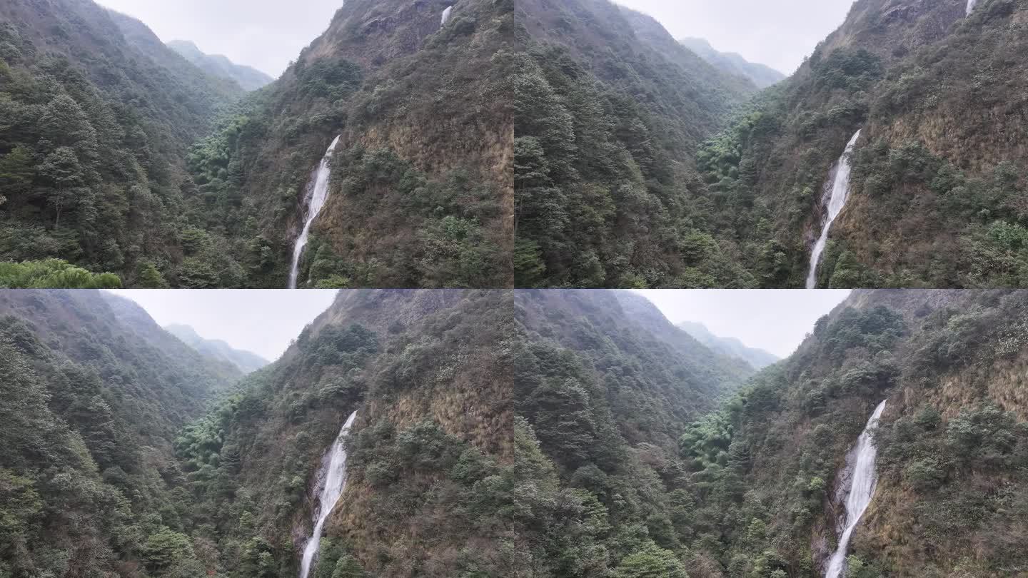 毛竹山山谷瀑布悬挂航拍原素材