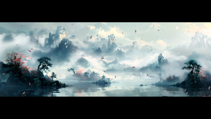 山河水墨画舞台背景