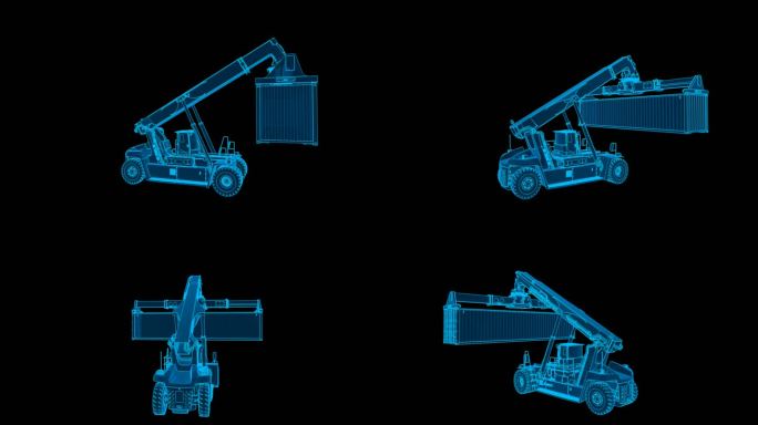 蓝色线框全息集装箱吊车循环带通道