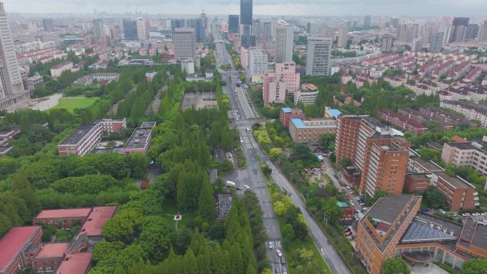 上海市杨浦区邯郸路航拍大柏树立交桥城市风