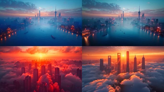 上海虚拟城市一线城市日出云海陆家嘴城市风