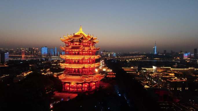 4K武汉黄鹤楼晚霞夜景