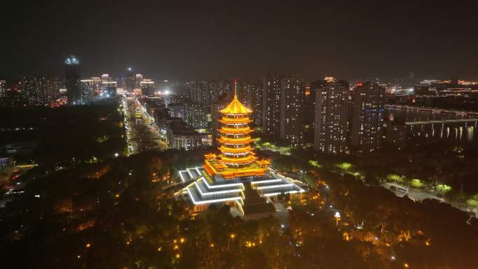 厦门集美区集美市民公园集美塔航拍夜晚夜景