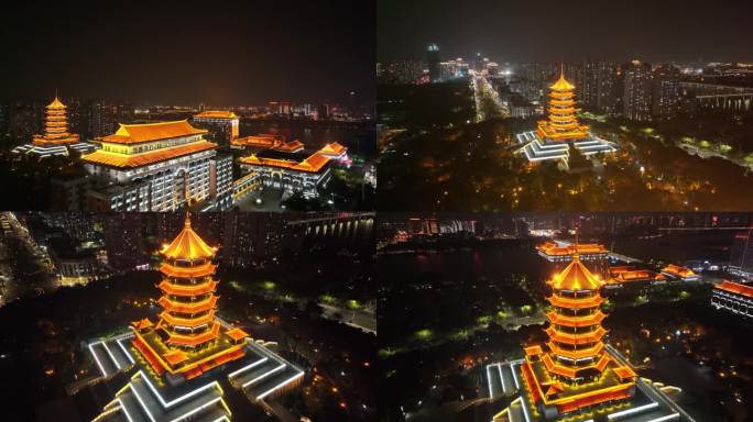 厦门集美区集美市民公园集美塔航拍夜晚夜景