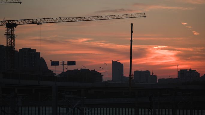 夕阳晚霞落日清晨朝阳下的城市街道67