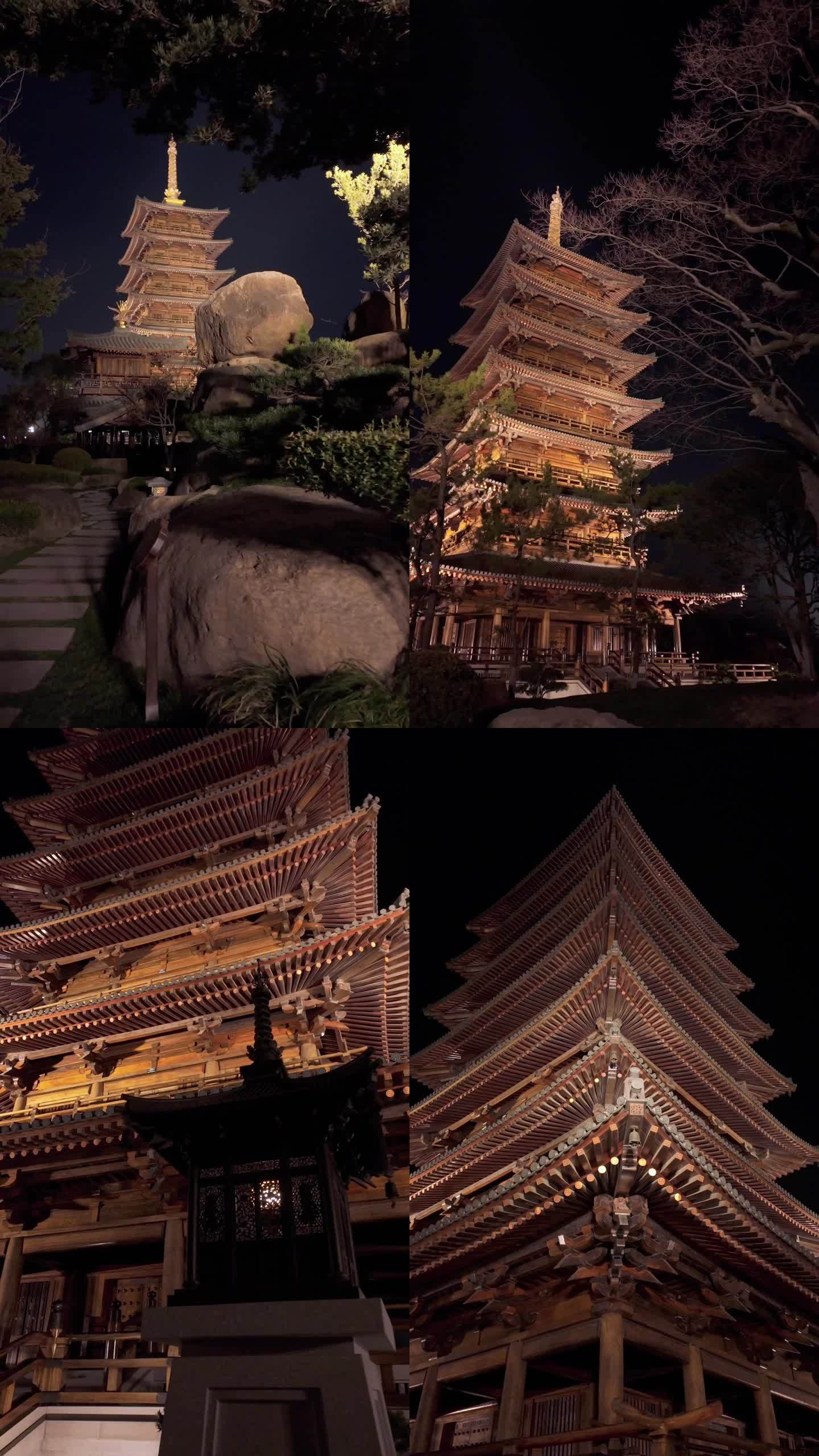 竖拍上海宝山寺祇园夜景