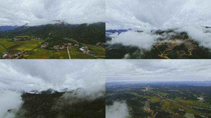 雨后云海 村庄 田野 河流 秋收 航拍