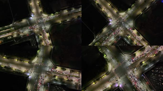 深圳夜景十字路口航拍车流交通马路道路公路