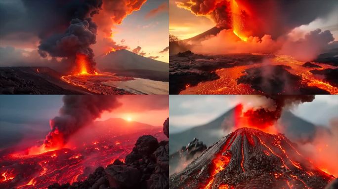 末日活火山爆发喷发岩浆自然灾害素材原创动