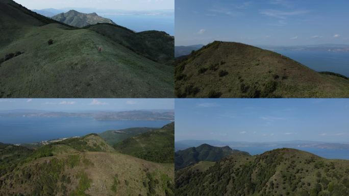 登山攀登者探险登山航拍大山爬山跨越征服