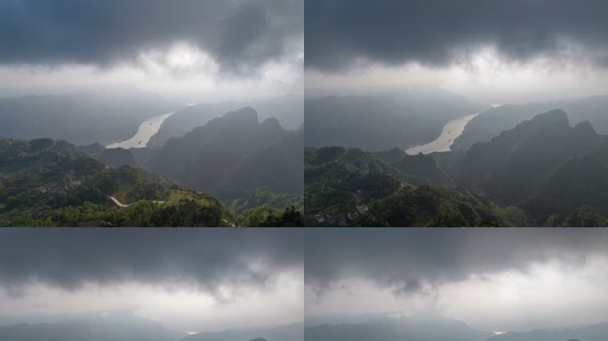 宜昌峡江之上云雾之下延时摄影航拍金刚山