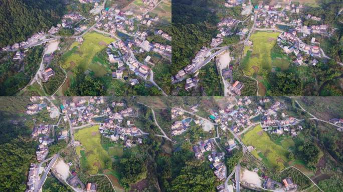 广东从化吕田镇桂峰村美丽乡村稻田村落航拍