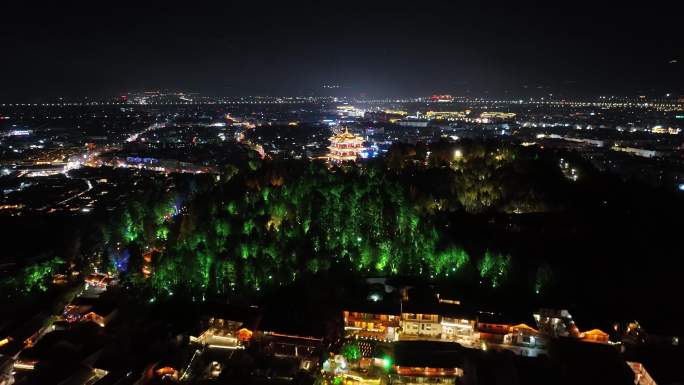 航拍丽江古城夜景