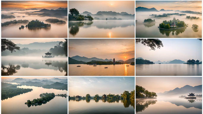 西湖意境山水禅意国风水墨唯美风景