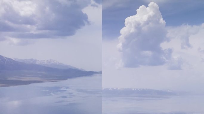 高清竖屏延时航拍新疆赛里木湖风云变化