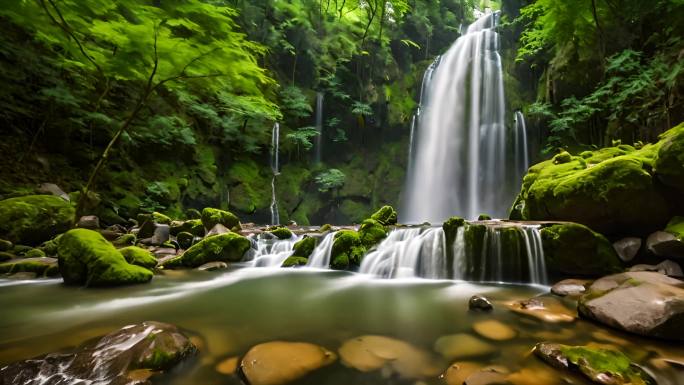 【4k】自然森林瀑布高山流水