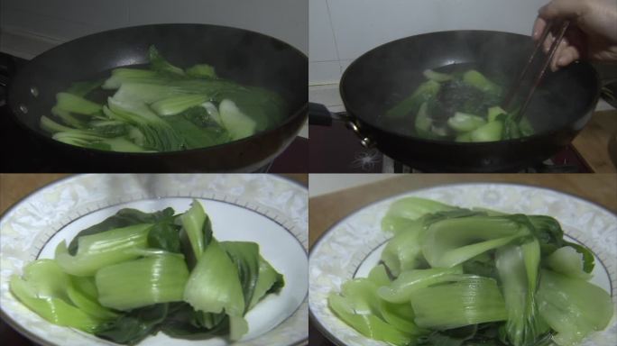 家庭厨房 做菜 青菜焯水 烫菜 盛入盘子