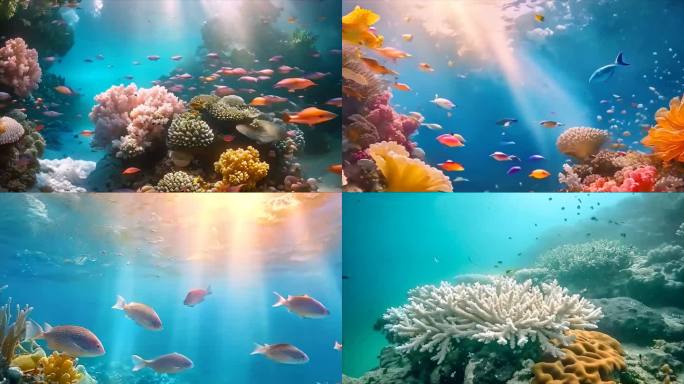 唯美海洋海底世界水下世界珊瑚丛鱼类生物素