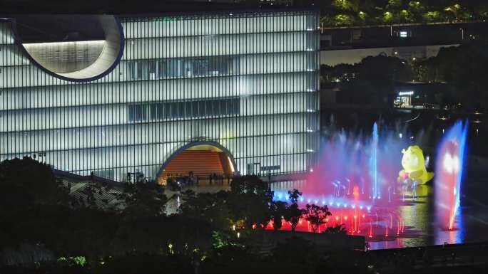 上海嘉定新城上海保利大剧院夜晚水景光影秀