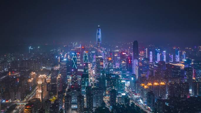 深圳市民中心夜晚转灯光秀航拍延时