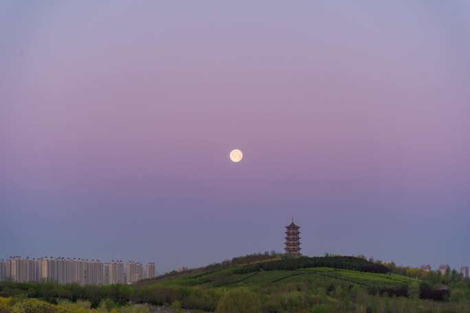 石家庄正定揽秀塔月落