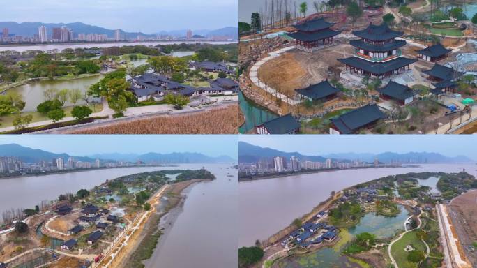 温州市鹿城区江心屿公园航拍风景景区景点浙