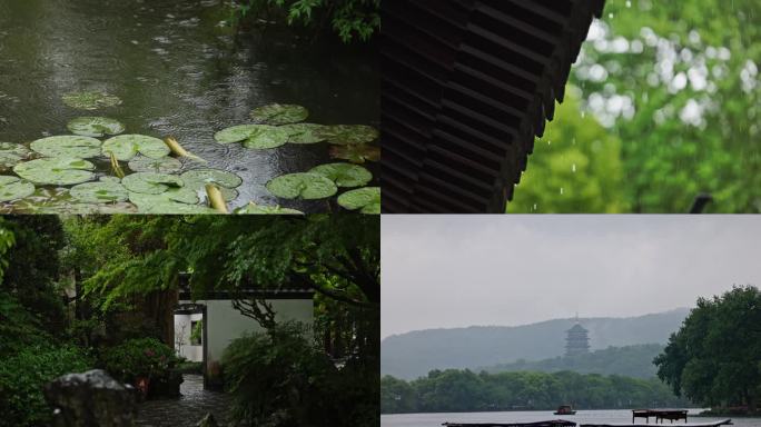 西湖郭装春雨素材