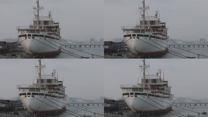 【4k】湛江渔港公园废弃邮轮海景航拍