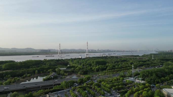 4K航拍南京长江三桥湿地公园