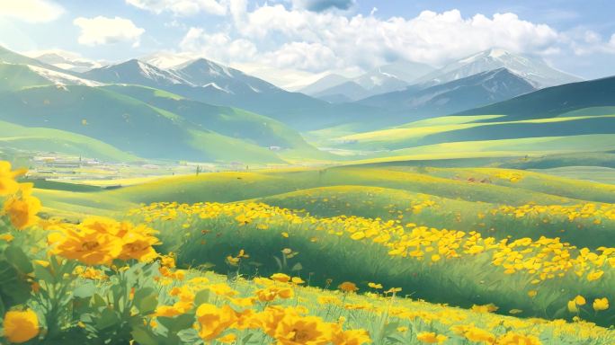 西藏高原漫山遍野开花大屏幕背景