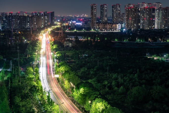 杭州城市车流夜景延时